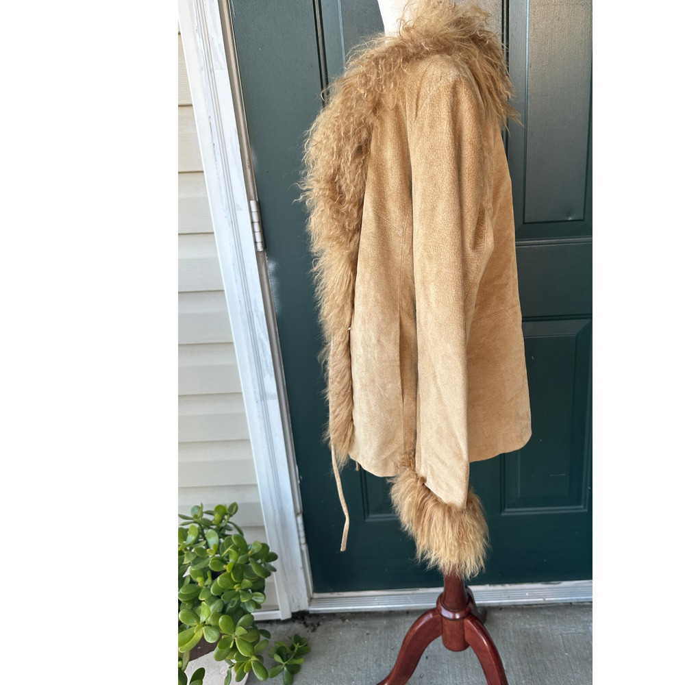 Vintage Penny Lane Suede Mongolian Fur Coat Metropolitan NY M Almost Famous Boho - Picture 7 of 11